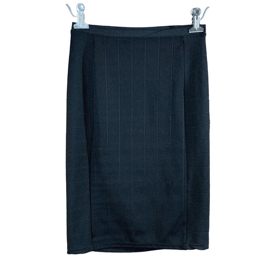 Zara W&B Collection Black Ribbed Striped Bandage Pencil Skirt Women's Sz S